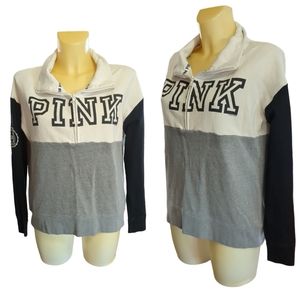 VICTORIA'S SECRET PINK Black Grey Off White Quarter Zip Sweatshirt